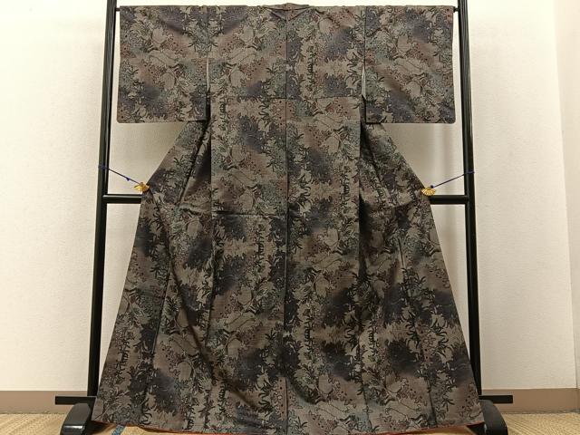 平和屋着物●本場大島紬　泥染め　一元7マルキ　花蔦の葉文　正絹　逸品　未使用　AABD6413cs 平和屋着物○本場大島紬 泥染め 一元7マルキ 花蔦の葉文