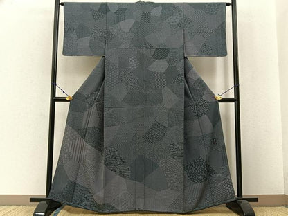 平和屋着物●江戸小紋 訪問着 作家物 切嵌寄せ小紋柄 正絹 逸品 未使用 BAAW5135hj