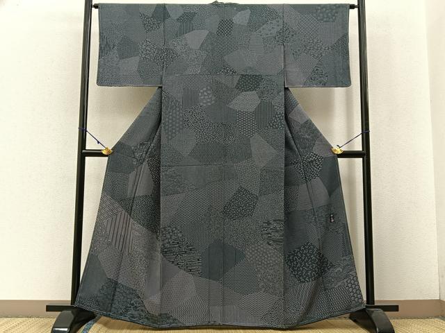 平和屋着物●江戸小紋 訪問着 作家物 切嵌寄せ小紋柄 正絹 逸品 未使用 BAAW5135hj