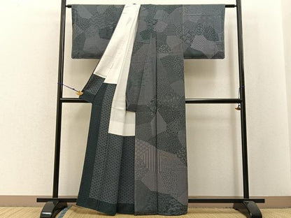 平和屋着物●江戸小紋 訪問着 作家物 切嵌寄せ小紋柄 正絹 逸品 未使用 BAAW5135hj