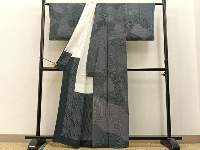 平和屋着物●江戸小紋 訪問着 作家物 切嵌寄せ小紋柄 正絹 逸品 未使用 BAAW5135hj