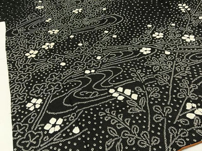 平和屋着物●訪問着 絞り 流水梅文 黒地 正絹 逸品 BAAW5136hj