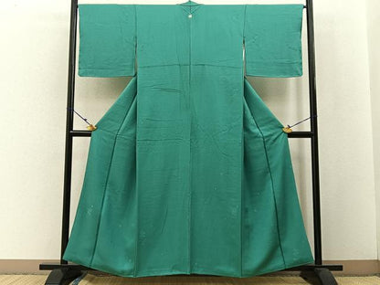 平和屋着物●上質な色無地 草花地紋 若竹色 正絹 逸品 BAAW5139hj