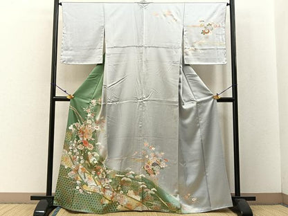 平和屋着物●訪問着 駒刺繍 鴛鴦雪輪花文 暈し染め 金銀彩 正絹 逸品 BAAW5140hj