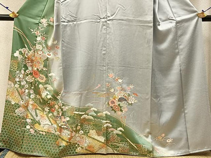 平和屋着物●訪問着 駒刺繍 鴛鴦雪輪花文 暈し染め 金銀彩 正絹 逸品 BAAW5140hj