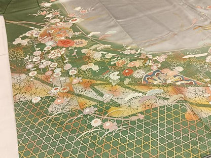 平和屋着物●訪問着 駒刺繍 鴛鴦雪輪花文 暈し染め 金銀彩 正絹 逸品 BAAW5140hj