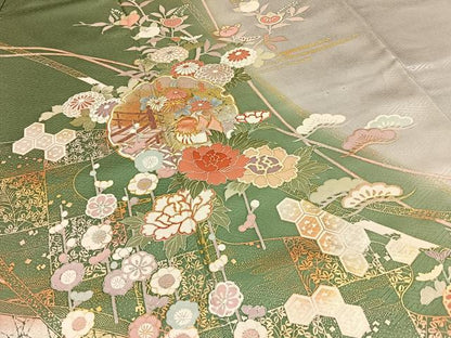 平和屋着物●訪問着 駒刺繍 鴛鴦雪輪花文 暈し染め 金銀彩 正絹 逸品 BAAW5140hj