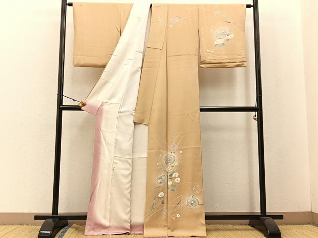 平和屋着物●訪問着 駒刺繍 桃山草花文 暈し染め 金彩 正絹 逸品 BAAW5141hj