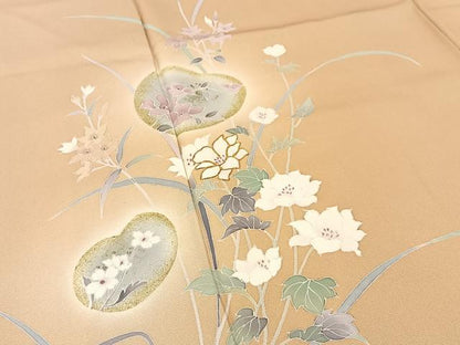 平和屋着物●訪問着 駒刺繍 桃山草花文 暈し染め 金彩 正絹 逸品 BAAW5141hj