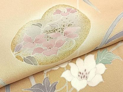 平和屋着物●訪問着 駒刺繍 桃山草花文 暈し染め 金彩 正絹 逸品 BAAW5141hj