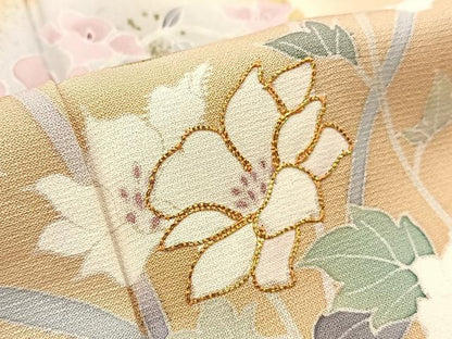 平和屋着物●訪問着 駒刺繍 桃山草花文 暈し染め 金彩 正絹 逸品 BAAW5141hj