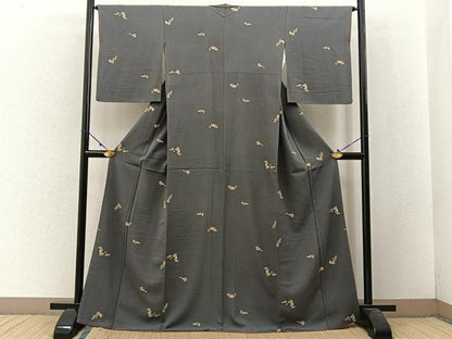 平和屋着物●上質な小紋 成り物 たたき染め 鬼しぼ縮緬 正絹 逸品 BAAW5148hj