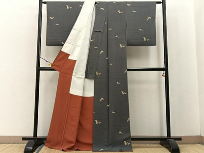 平和屋着物●上質な小紋 成り物 たたき染め 鬼しぼ縮緬 正絹 逸品 BAAW5148hj