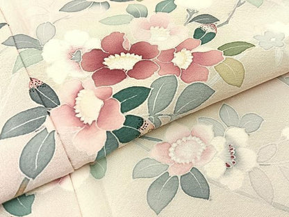 平和屋着物●訪問着　友禅　作家物　枝花文　ロング丈　正絹　逸品　BAAW5151hj