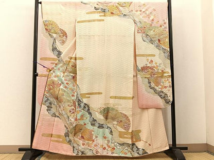 平和屋着物●ブライダルファッションデザイナー・桂由美 振袖 鳳凰檜扇花蝶文 暈し染め 金銀彩 正絹 逸品 BAAW5152hj