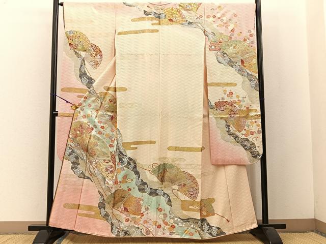 平和屋着物●ブライダルファッションデザイナー・桂由美 振袖 鳳凰檜扇花蝶文 暈し染め 金銀彩 正絹 逸品 BAAW5152hj