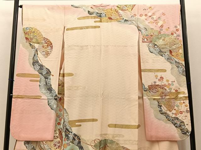 平和屋着物●ブライダルファッションデザイナー・桂由美 振袖 鳳凰檜扇花蝶文 暈し染め 金銀彩 正絹 逸品 BAAW5152hj