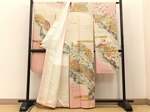 平和屋着物●ブライダルファッションデザイナー・桂由美 振袖 鳳凰檜扇花蝶文 暈し染め 金銀彩 正絹 逸品 BAAW5152hj
