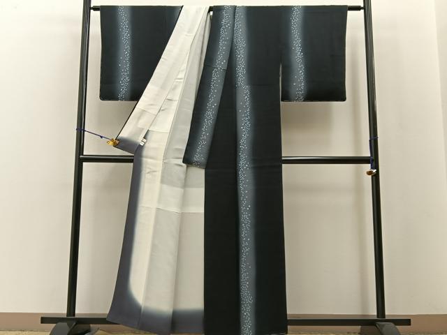 平和屋着物●上質な小紋 星 暈し染め 黒地 正絹 逸品 未使用 BAAW5158hj