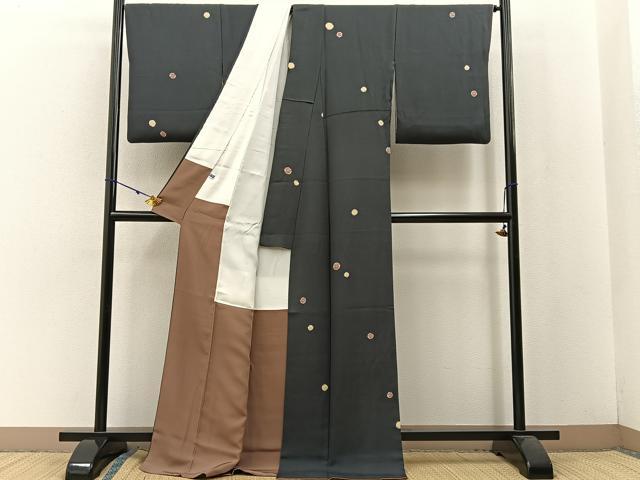 平和屋着物●上質な小紋 絞り あられ文様 ロング丈 正絹 逸品 BAAW5159hj