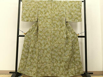 平和屋着物●上質な小紋 更紗花文 たたき染め 金彩 鬼しぼ縮緬 正絹 逸品 BAAW5162hj
