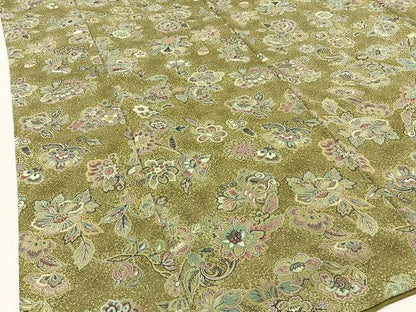 平和屋着物●上質な小紋 更紗花文 たたき染め 金彩 鬼しぼ縮緬 正絹 逸品 BAAW5162hj