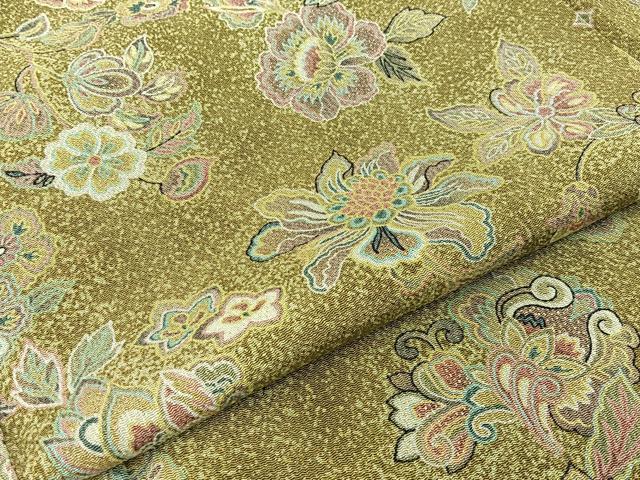 平和屋着物●上質な小紋 更紗花文 たたき染め 金彩 鬼しぼ縮緬 正絹 逸品 BAAW5162hj