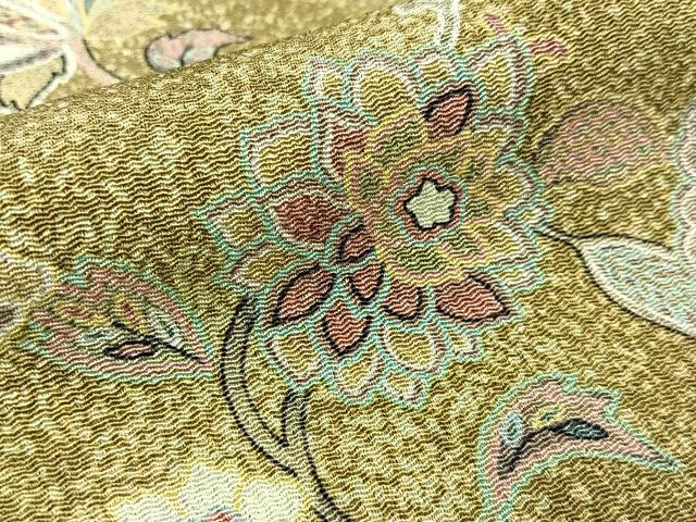 平和屋着物●上質な小紋 更紗花文 たたき染め 金彩 鬼しぼ縮緬 正絹 逸品 BAAW5162hj
