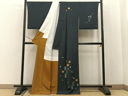 平和屋着物●訪問着 絞り 舞桜文 金彩 ロング丈 正絹 逸品 未使用 BAAW5165hj