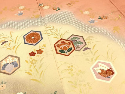 平和屋着物●訪問着 亀甲花蝶文 暈し染め 金彩 正絹 逸品 BAAW5173hj