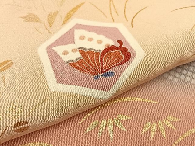平和屋着物●訪問着 亀甲花蝶文 暈し染め 金彩 正絹 逸品 BAAW5173hj