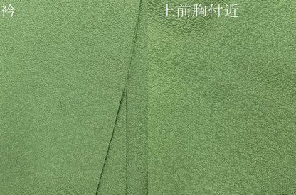 平和屋着物●上質な色無地 紋意匠 松葉色 正絹 逸品 BAAW5177hj