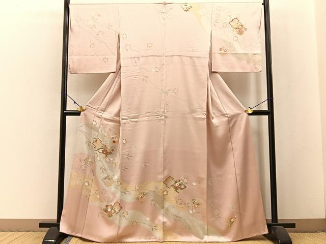 平和屋着物●訪問着 松皮菱枝花文 金彩 正絹 逸品 BAAW5179hj
