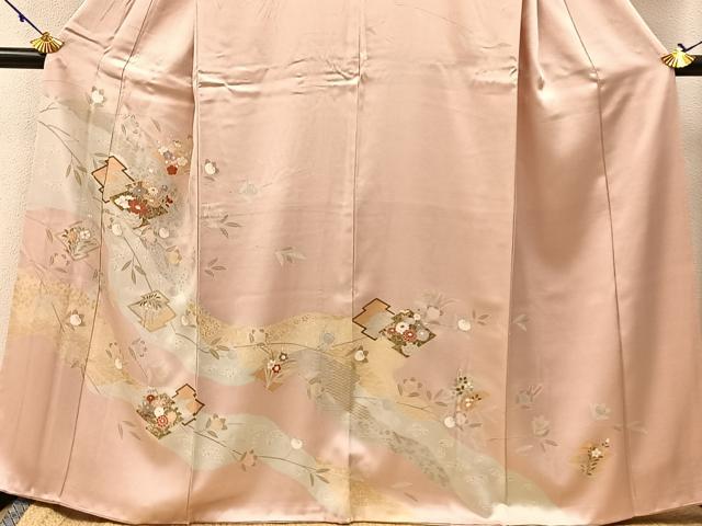 平和屋着物●訪問着 松皮菱枝花文 金彩 正絹 逸品 BAAW5179hj