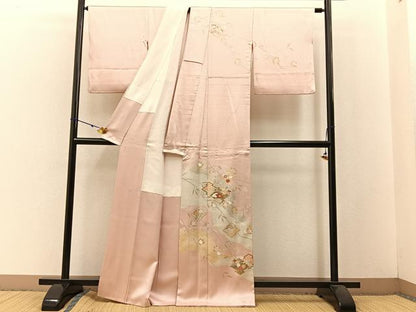 平和屋着物●訪問着 松皮菱枝花文 金彩 正絹 逸品 BAAW5179hj