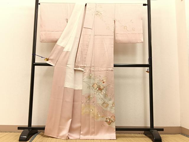 平和屋着物●訪問着 松皮菱枝花文 金彩 正絹 逸品 BAAW5179hj