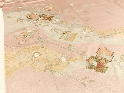 平和屋着物●訪問着 松皮菱枝花文 金彩 正絹 逸品 BAAW5179hj