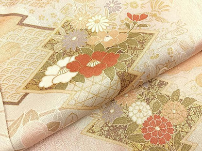 平和屋着物●訪問着 松皮菱枝花文 金彩 正絹 逸品 BAAW5179hj