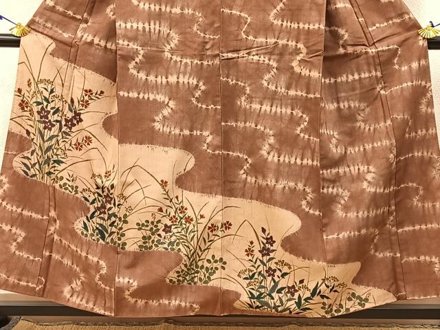 平和屋着物●訪問着 紬地 絞り 秋草文 正絹 逸品 BAAW5180hj