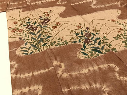 平和屋着物●訪問着 紬地 絞り 秋草文 正絹 逸品 BAAW5180hj