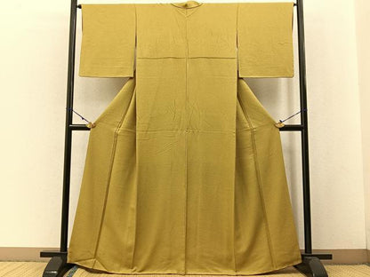 平和屋着物●上質な色無地 紋意匠 金色 正絹 逸品 BAAW5182hj