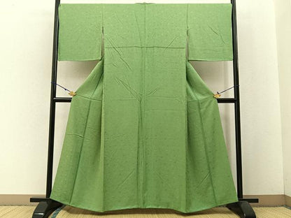 平和屋着物●上質な色無地 花地紋 薄萌黄色 やまと誂製 正絹 逸品 BAAW5184hj