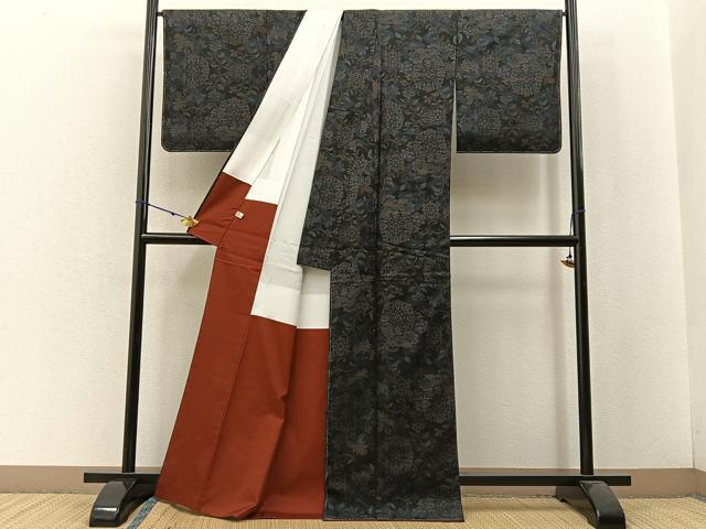 平和屋着物●本場大島紬 9マルキ 更紗花鳥文 正絹 逸品 未使用 BAAW5188hj