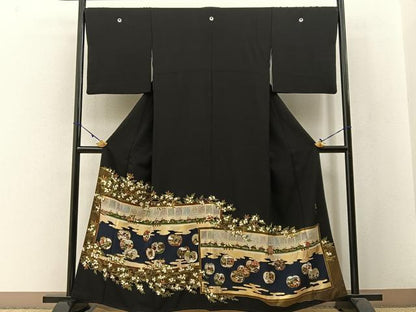 平和屋着物●松尾光琳 黒留袖 駒刺繍 平安人物文 金彩 正絹 逸品 BAAW5190hj