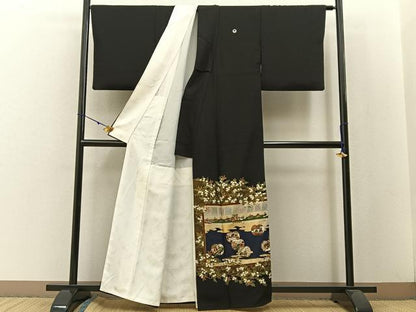 平和屋着物●松尾光琳 黒留袖 駒刺繍 平安人物文 金彩 正絹 逸品 BAAW5190hj
