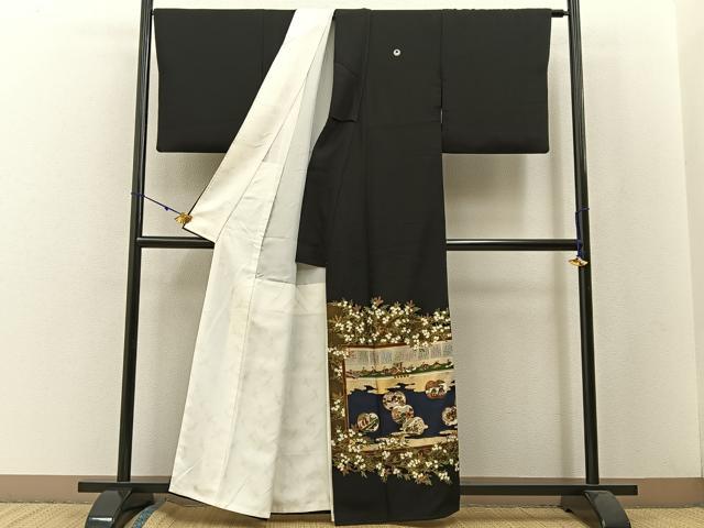 平和屋着物●松尾光琳 黒留袖 駒刺繍 平安人物文 金彩 正絹 逸品 BAAW5190hj
