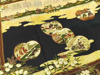 平和屋着物●松尾光琳 黒留袖 駒刺繍 平安人物文 金彩 正絹 逸品 BAAW5190hj