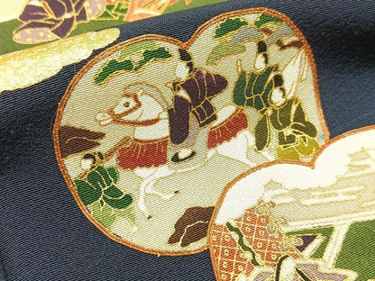 平和屋着物●松尾光琳 黒留袖 駒刺繍 平安人物文 金彩 正絹 逸品 BAAW5190hj