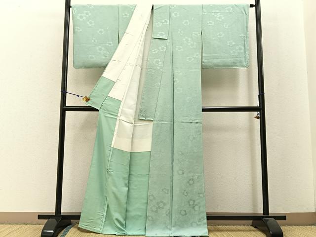 平和屋着物●上質な色無地 花地紋 裏葉柳色 正絹 逸品 BAAW5191hj