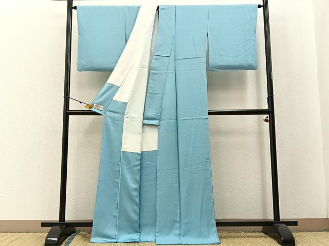 平和屋着物●本草木染作家 圓啓 色無地 菊地紋 水色 やまと誂製 正絹 逸品 BAAW5192hj